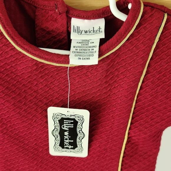 Burgundy Textured Dress with Gold Trim - Picture 8 of 8